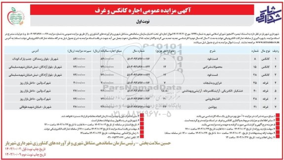 مزایده اجاره کانکس و غرف