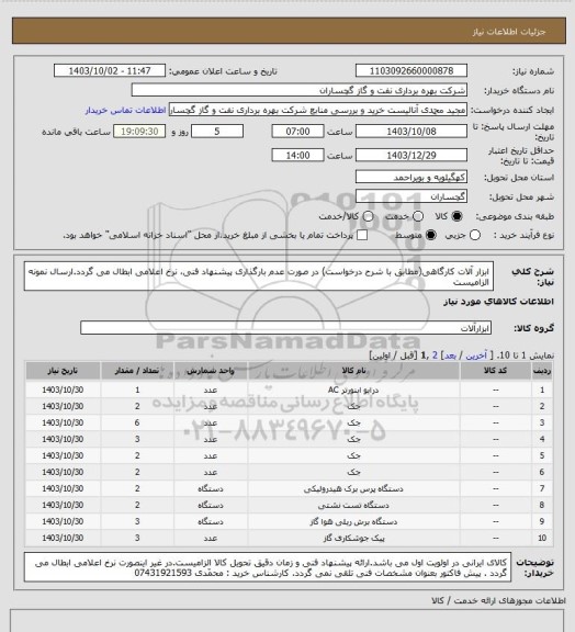 استعلام ابزار آلات کارگاهی(مطابق با شرح درخواست) در صورت عدم بارگذاری پیشنهاد فنی، نرخ اعلامی ابطال می گردد.ارسال نمونه الزامیست
