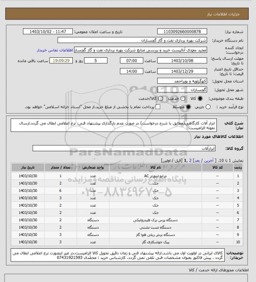 استعلام ابزار آلات کارگاهی(مطابق با شرح درخواست) در صورت عدم بارگذاری پیشنهاد فنی، نرخ اعلامی ابطال می گردد.ارسال نمونه الزامیست
