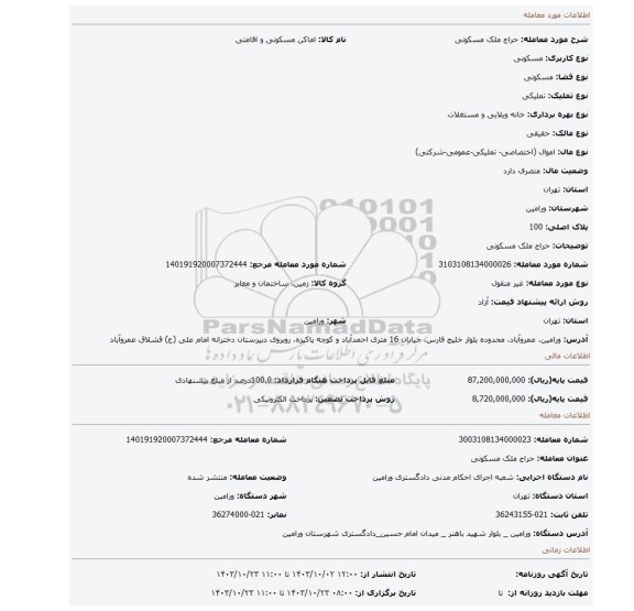 مزایده، حراج ملک مسکونی