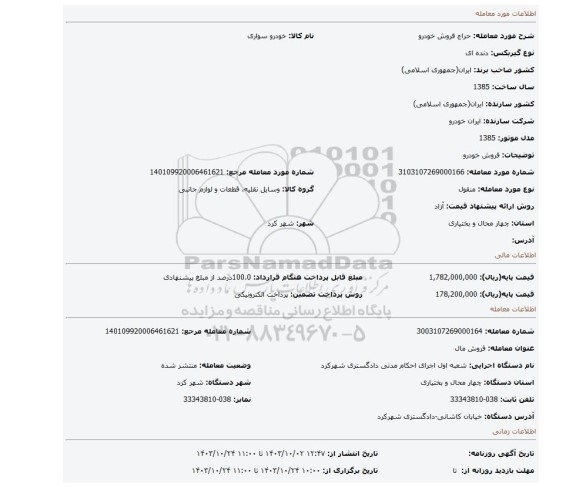 مزایده، فروش خودرو