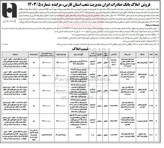 مزایده فروش تعدادی از املاک مازاد