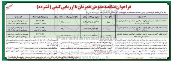 مناقصه عمومی احداث قطعه 3 باند دوم محور... 