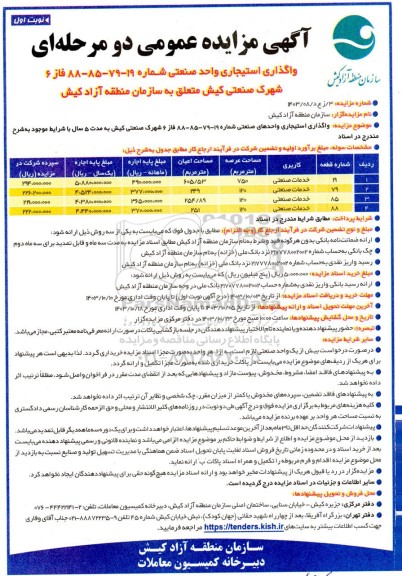 مزایده واگذاری استیجاری واحد صنعتی  
