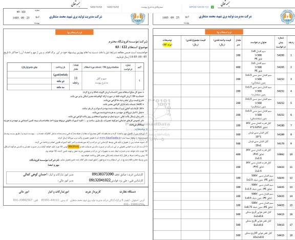 استعلام سیم و کابل