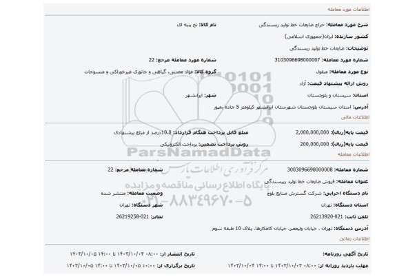 مزایده، ضایعات خط تولید ریسندگی