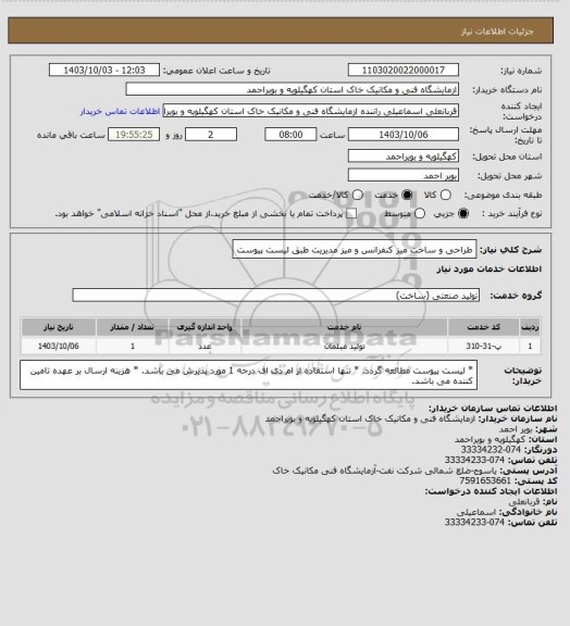 استعلام طراحی و ساخت میز کنفرانس و میز مدیریت طبق لیست پیوست