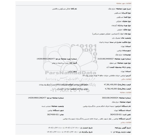 مزایده، حراج ملک