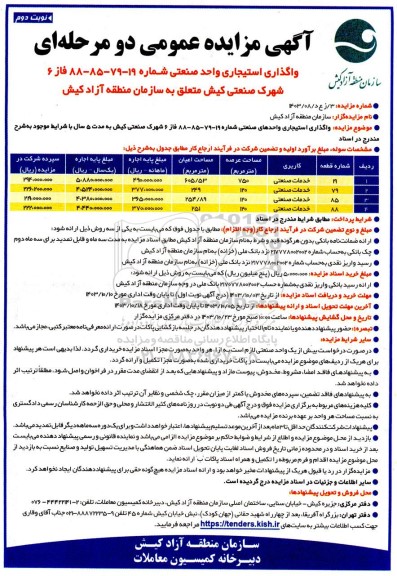 مزایده واگذاری استیجاری واحد صنعتی   نوبت دوم