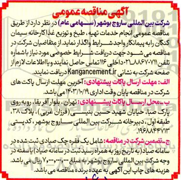 مناقصه انجام خدمات تهیه طبخ و توزیع غذای کارکنان 
