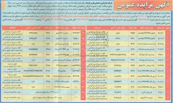 مزایده فروش تعداد 18 دستگاه از ماشین آلات سنگین و راهسازی فاقد سند و برگ سبز گمرکی و...