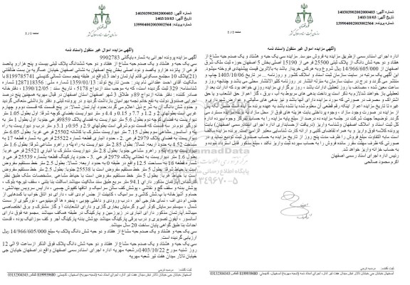 مزایده فروش آپارتمان به پلاکث بتی 25500 فرعی از 15190 اصلی