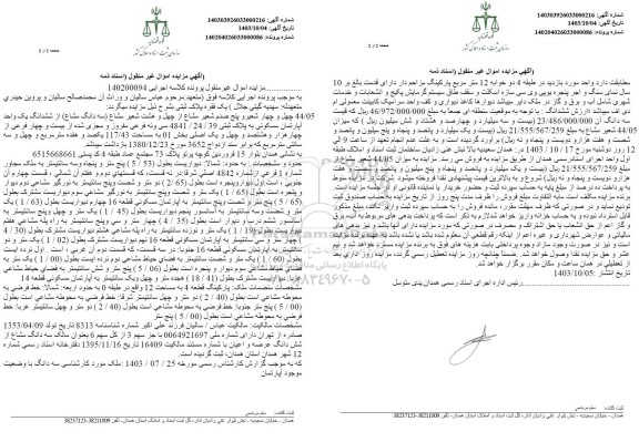 مزایده فروش ششدانگ یک واحد آپارتمان مسکونی 