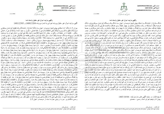 مزایده سه دانگ مشاع از ششدانگ یک قطعه آپارتمانی