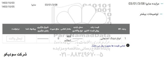 مزایده انواع شیلنگ ضایعاتی