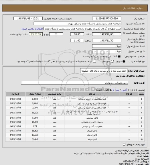 استعلام اقلام مورد نیاز از برند سرمد درمان
فایل ضمیمه