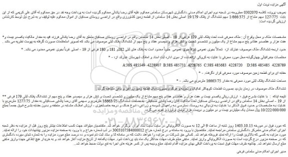 مزایده ملک تحت پلاک ثبتی 179 فرعی از 19 - اصلی