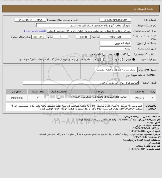 استعلام حسابرسی 4 شرکت با اعتبار مشخص