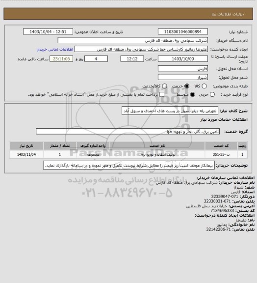 استعلام تعورض رله دیفرانسیل در پست های احمدی و سهل آباد