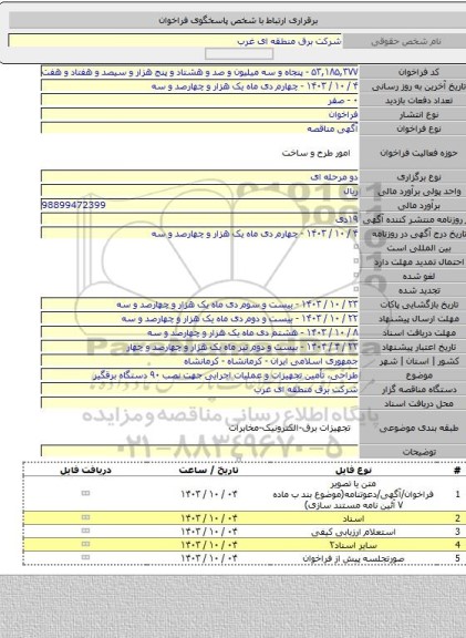 مناقصه, طراحی، تأمین تجهیزات و عملیات اجرایی جهت نصب ۹۰ دستگاه برقگیر