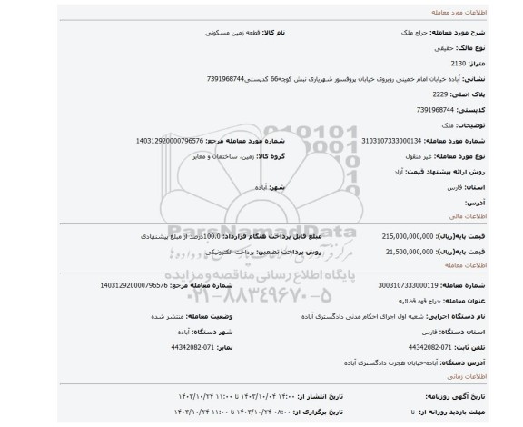 مزایده، ملک