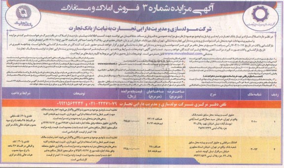 مزایده فروش املاک و مستغلات