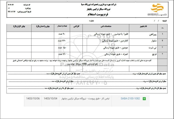 استعلام پیراهن، شلوار و...