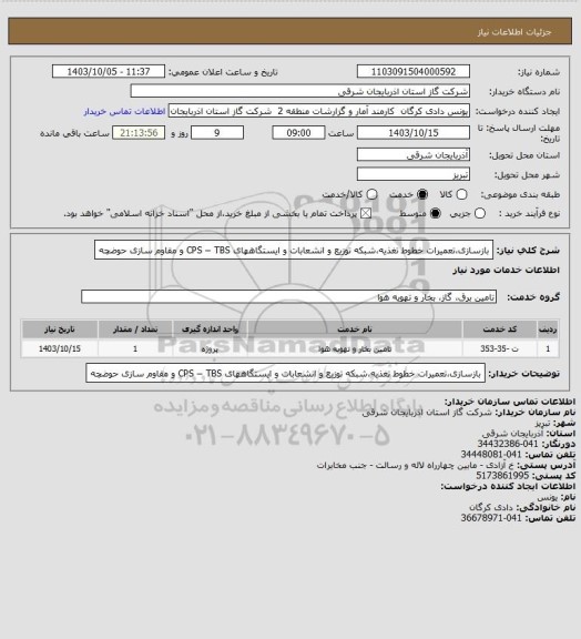 استعلام بازسازی،تعمیرات خطوط تغذیه،شبکه توزیع و انشعابات و ایستگاههای CPS – TBS و مقاوم سازی حوضچه