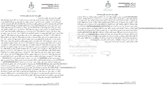 مزایده فروش پلاک ثبتی هشت و هزار و هشتصد و سی و نه فرعی 