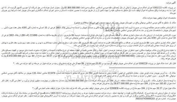مزایده یک باب مغازه تجاری همکف به مساحت عرصه 84 مترمربع