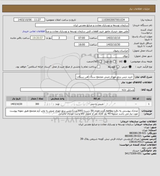 استعلام خرید دیس برنج خوری چینی
مجتمع سنگ آهن سنگان