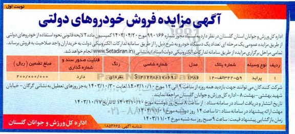 مزایده فروش خودروهای دولتی