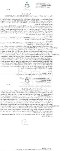 مزایده ششدانگ یکدستگاه خودروی سواری سایپا 131SE 