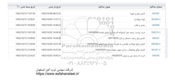 استعلام تامین پیچ و مهره و ...  