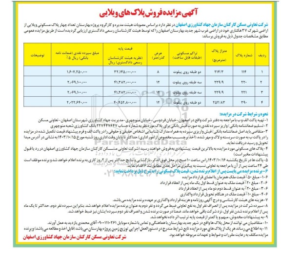 مزایده فروش پلاک های ویلایی