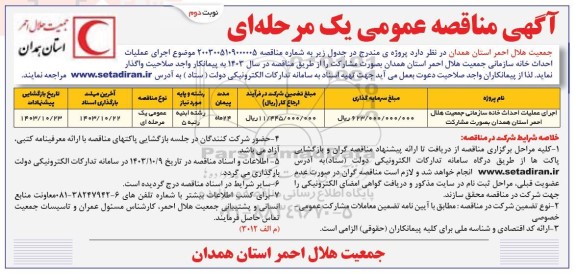 مناقصه اجرای عملیات احداث خانه سازمانی نوبت دوم