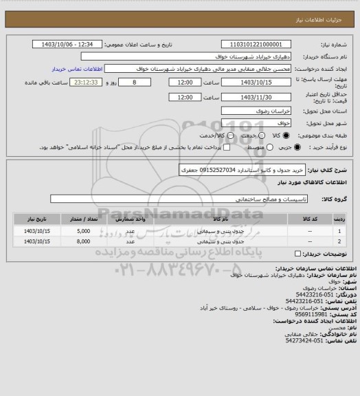 استعلام خرید جدول و کانیو استاندارد 09152527034 جعفری