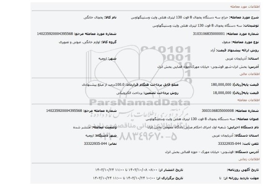 مزایده، سه دستگاه یخچال 8 فوت 130 لیتری هتلی وایت وستینگهاوس