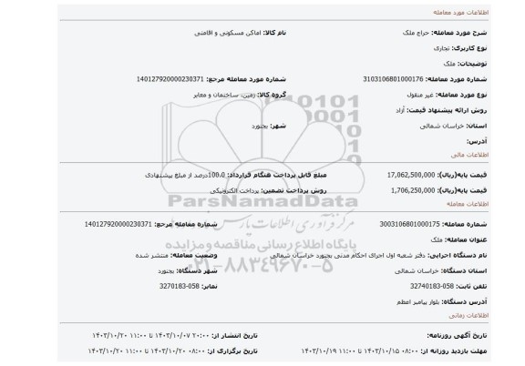 مزایده، ملک