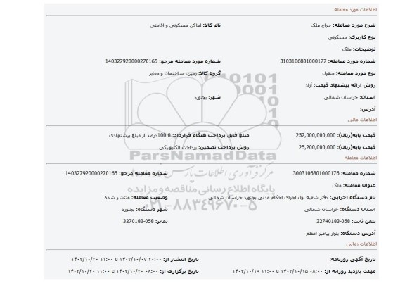 مزایده، ملک