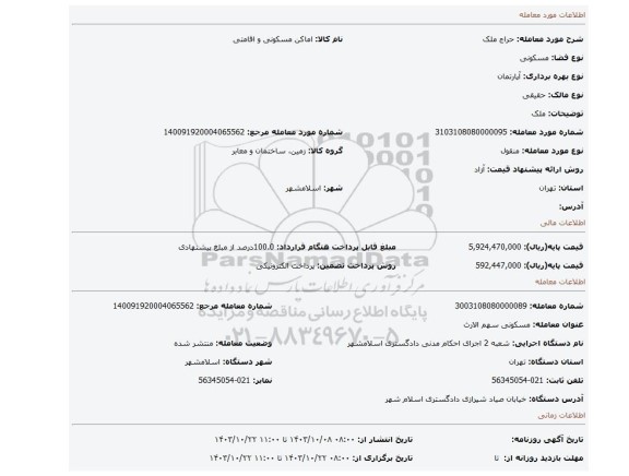 مزایده، ملک
