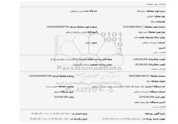 مزایده، ملک