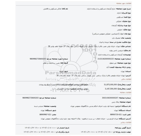 مزایده، آپارتمان مسکونی و استفاده اداری