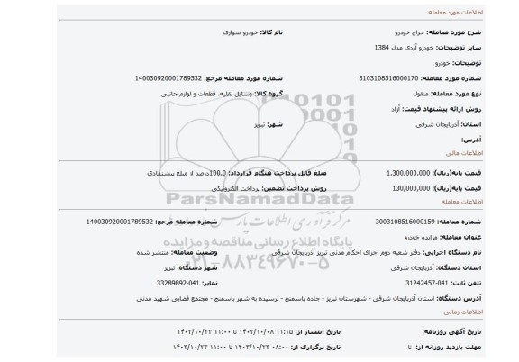 مزایده، خودرو