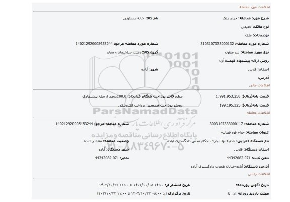 مزایده، ملک