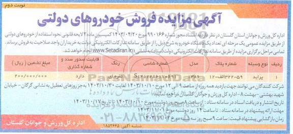 مزایده فروش خودروهای دولتی نوبت دوم