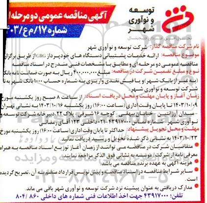 مناقصه ارائه خدمات پشتیبانی دستگاه های خودپرداز GRG 