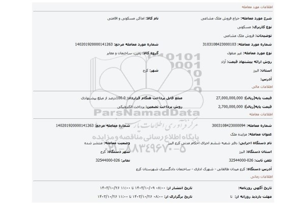 مزایده، فروش ملک مشاعی