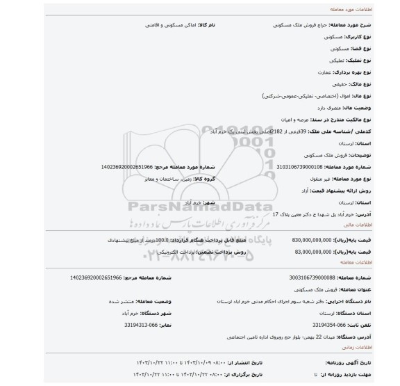 مزایده، فروش ملک مسکونی