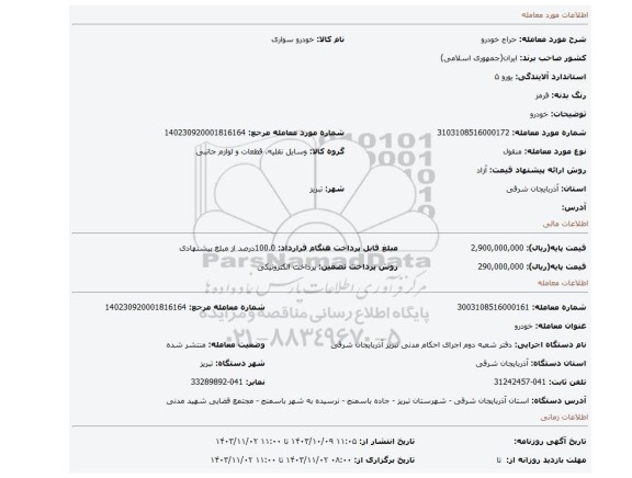 مزایده، خودرو